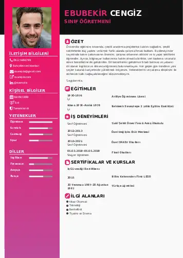 Sınıf Öğretmeni Cv Örnekleri cv indir